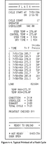 steris amsco v116 flash cycle printout graphic 