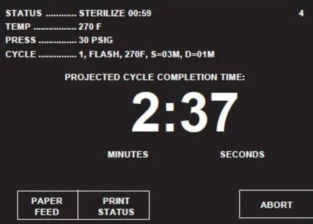 steris amsco v116 flash cycle sterilize screen graphic 