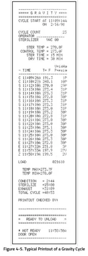 steris amsco v116 gravity cycle printout graphic 