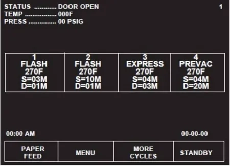 This is the main cycle options screen of an autoclave
