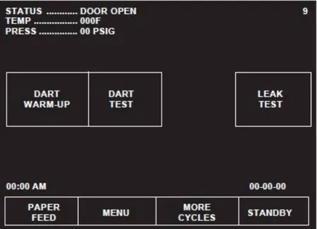 This is the Steris Amsco V116 test cycle menu screen
