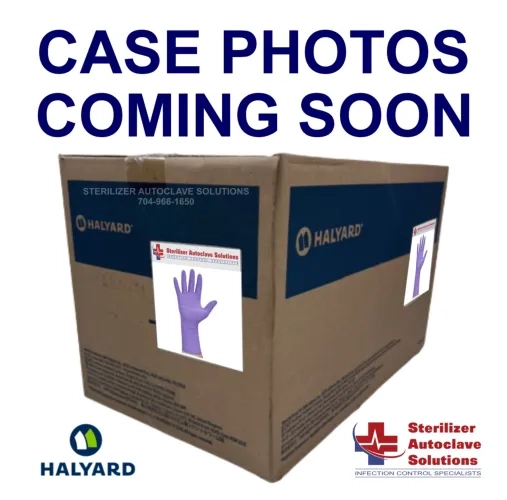This graphic shows a Halyard Purple Nitrile Xtra Exam Gloves Cases Photo Coming Soon