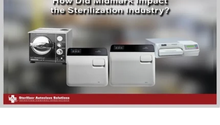 This is a thumbnail graphic with autoclaves and a biological reader in the foreground with the title of the article above