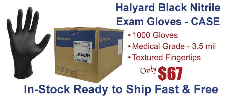 Case of 1000 Halyard Black Nitrile Gloves - Now ONLY $67 for all sizes.