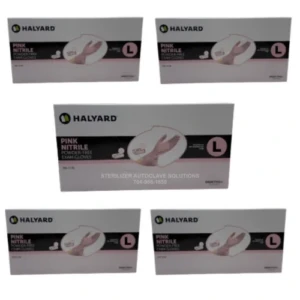 Five 100 count Boxes of Large Halyard Pink Powder Free Nitrile Exam Gloves 49731