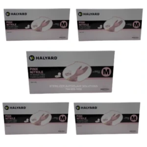 Five 100 count Boxes of Medium Halyard Pink Powder Free Nitrile Exam Gloves 49730