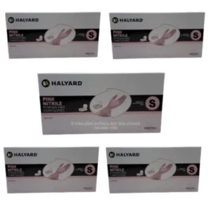 Five 100 count Boxes of Small Halyard Pink Powder Free Nitrile Exam Gloves 49729