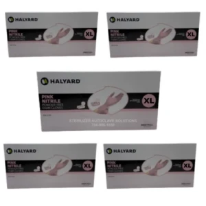 Five 100 count Boxes of X-Large Halyard Pink Powder Free Nitrile Exam Gloves 49732