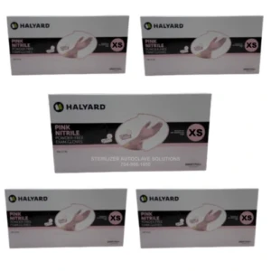 Five 100 count Boxes of X-Small Halyard Pink Powder Free Nitrile Exam Gloves 49728