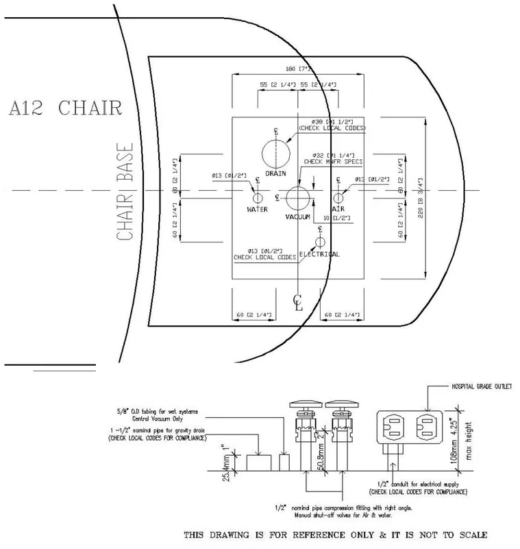 flight a12 operatory floor box dimensions and plumbing graphic