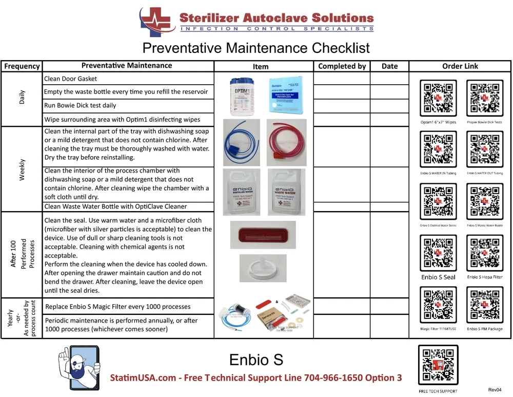 This is an updated preventative maintenance checklist for the Enbio S