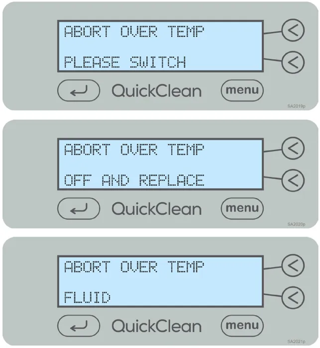 midmark quickclean abort over temp screens graphic 