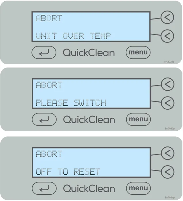 midmark quickclean unit abort temperature screens graphic 
