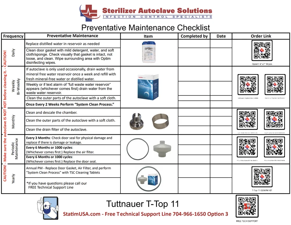 tuttnauer t-top 11 pm checklist graphic